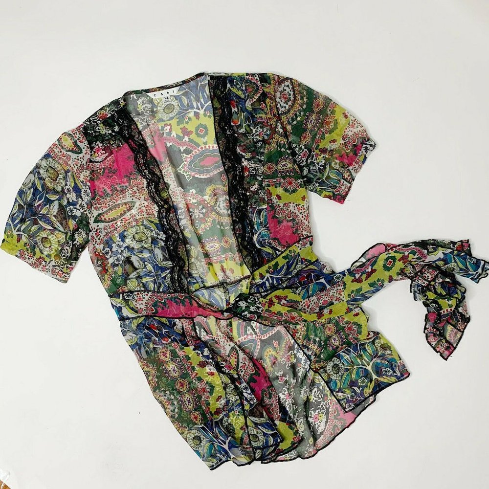 CAbi XS Women’s Beaches of St. Tropez Kimono Blouse Swim Cover Up